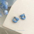 Light Blue Enamel Double Bean Front-Back Two-Way Stud Earrings view 2