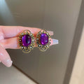 Purple Oval Cabochon Vintage Style Clip On Earrings view 6