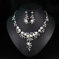 Black Silver Tone Pearl Crystal Branch Crystal Pearl Look Metal Necklace and Earring Set view 1