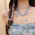Floral Fringe Necklace with Wavy Drops in Three Pastel Colors view 3