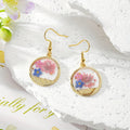 Gold Tone Round Leaf-Detail Pressed Flower Drop Earrings in Seven Designs view 2