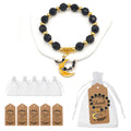 Black Bead Moon Bat Charm Stretch Bracelet Gold Accents view 2