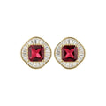 Red Square Crystal Statement Stud Earrings with Metal Settings view 5