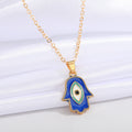 Gold Tone Enamel Hamsa Evil Eye Pendant Necklaces in Six Colors view 7