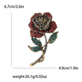 Rhinestone Rose Stem Brooch Antique Metal Red Or Purple view 4