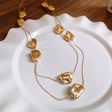 Double Layer Irregular Geometric Metal Nugget Necklace
