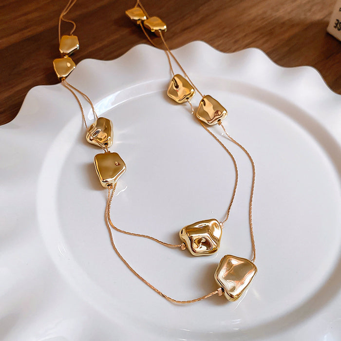 Double Layer Irregular Geometric Metal Nugget Necklace