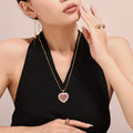 Gold Heart Zircon Pendant Necklace Open Pavé Rings view 3