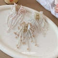 Champagne Clear Hair Claw With Long White Pearl Like Bead Fringe view 2