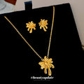 Gold Firework Burst Pendant Necklace and Matching Stud Earrings view 1