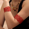 Coral Branch Enamel Open Cuff Bracelet White Red Gold view 4