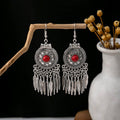 Ninety-Three Silver Tone Bead Feather Ethnic Dangle Earrings view 5