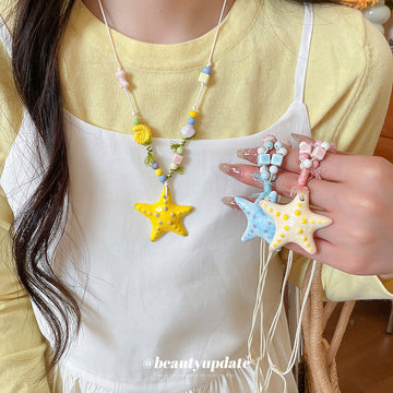 Ceramic Starfish Beaded Necklaces in Three Colors with Decorative Details