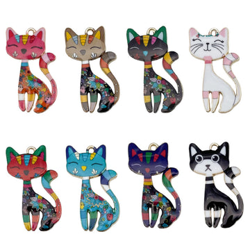 Printed Colorful Cat Metal Charms with 10 Listed Options for DIY Jewelry Making