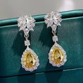 Pear-Shaped Halo Floral Cluster Long Earrings In Four Colors view 6