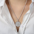 Round Disc Crystal Flower Pendant Rope Chain Necklace Gold Steel view 3