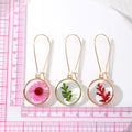 Gold Tone Round Pressed Botanical Resin Long Hook Earrings view 5