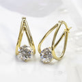 Gold Rose Silver U Shape Clear CZ Leverback Earrings view 1