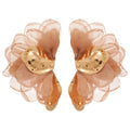 Blush And Burgundy Chiffon Flower Statement Stud Earrings view 5