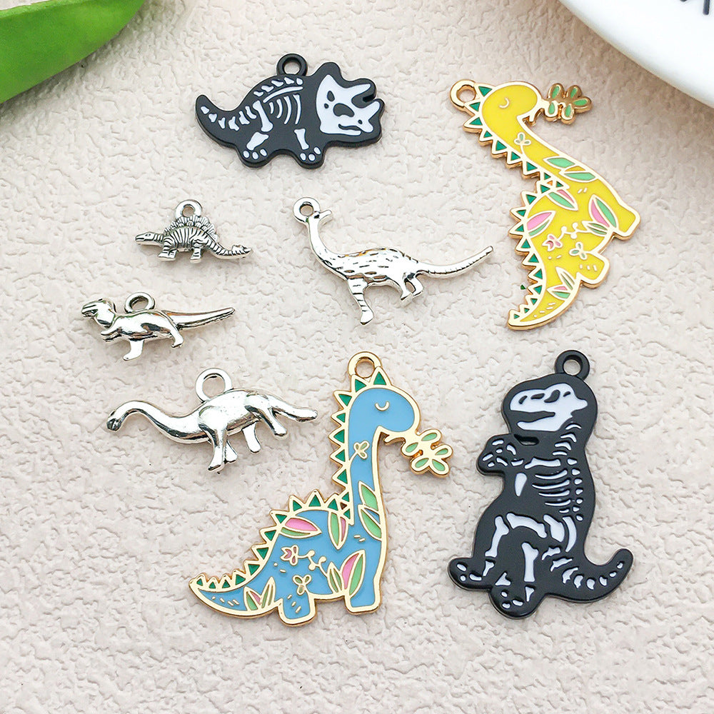 Enamel Zinc Alloy Cartoon Dinosaur Charm Pendants for DIY Necklace Keychain Jewelry