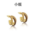 Triple Hoop Stud Earrings with Glossy Two Tone Color Accents view 10