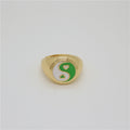 Gold Tone Heart Yin Yang Adjustable Signet Rings in Four Colors view 6