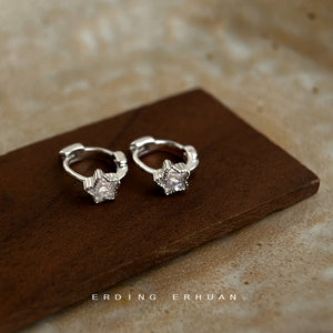 Silver Tone Star Clear Zircon Mini Huggie Hoop Earrings