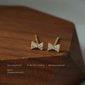 Gold Mini Bow Stud Earrings Clear Pavé Cubic Zirconia view 4