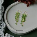 Gold Green Glass Crystal Cascade Tassel Drop Earrings view 4