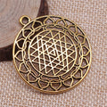 Sri Yantra Openwork Pendant Charm in Antique Silver and Antique Gold Metal view 2