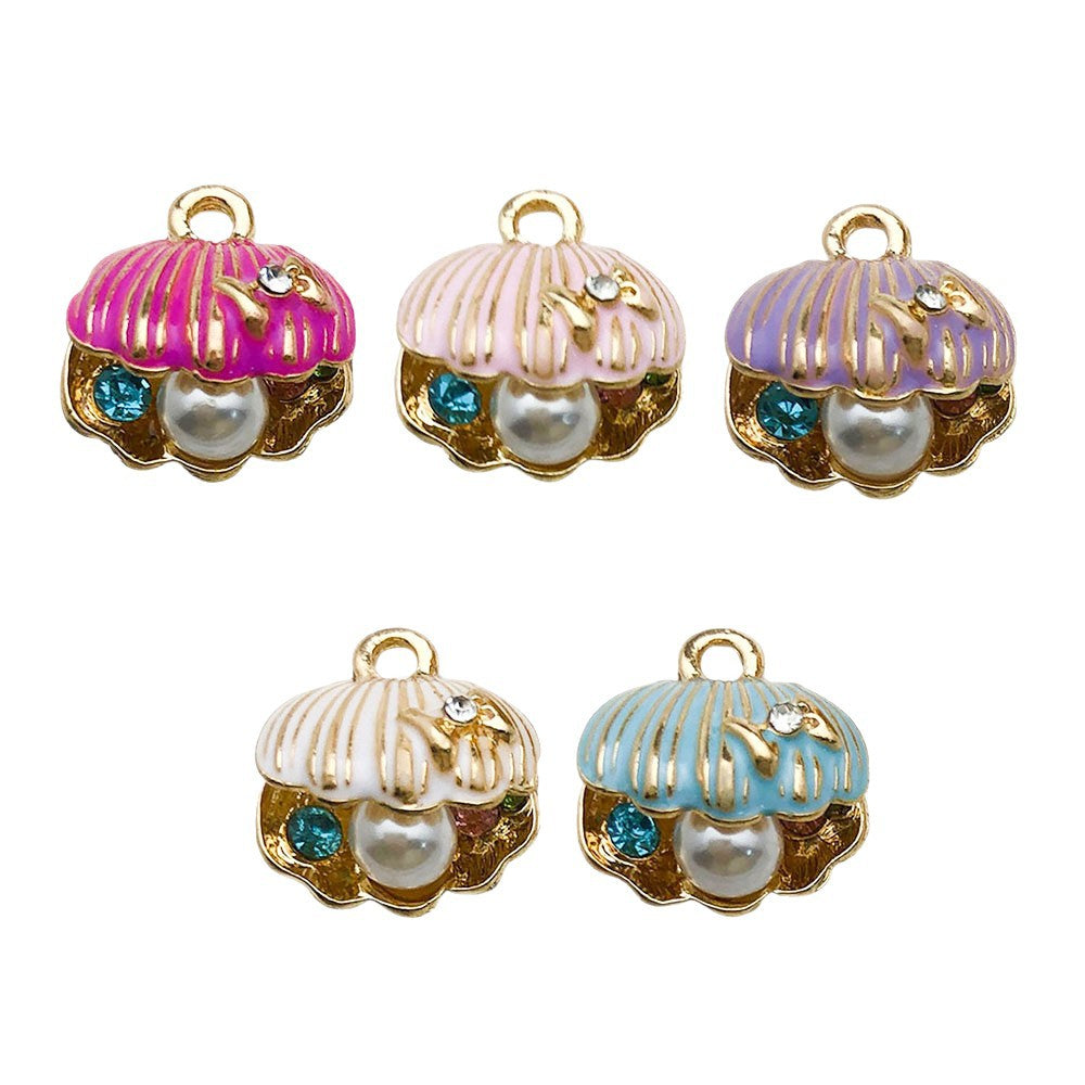 Enamel Zinc Alloy Shell Conch Pearl Charm Pendant for DIY Ocean Bracelet Keychain