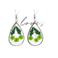Green Teardrop Resin Pressed Flower Drop Earrings Silver view 5