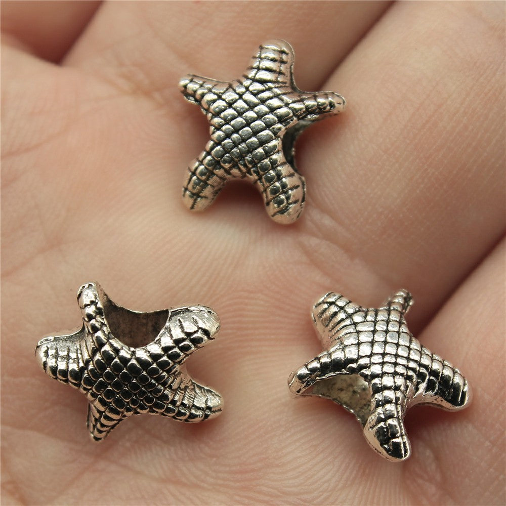 14x13x7mm 1.9g Antique Silver Zinc Alloy Starfish Large Hole Beads for Bracelet DIY Jewelry Making