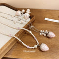 Pink Strawberry Pearl Drop Earrings And Pendant Necklaces view 4