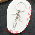 Antique Silver Cat and Fish Bone Metal Keychain Charm view 6