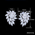 Silver Tone Leaf Cluster Stud Earrings with Clear Stones view 5
