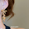 Champagne Floral Crystal Cluster Drop Statement Earrings view 3
