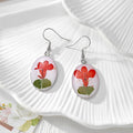 Silver Tone Oval Pressed Flower Drop Earrings in Seven Designs view 6