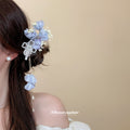 Fabric Flower Duckbill Hair Clips With Tassel Chains view 3