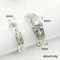 Silver Tone Engraved Ring Set With Clear Round Stones view 5