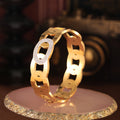 Gold Chain Link Cuff Bangle with Oval Rhinestone Accent view 4