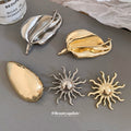 Gold Tone Metal Sunburst Brooch Pin Round Dome Center view 2