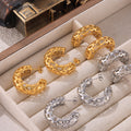 Gold Steel Hollow Openwork C-Shape Titanium Steel Earrings view 4