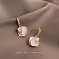 Gold Tone Clear Stone Hook And Iridescent Flower Drop Earrings view 6