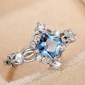 Silver Light Blue Princess Cut Filigree Cocktail Ring view 3