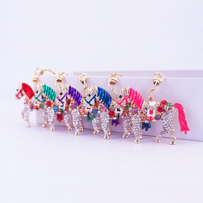 Horse Keychain With Rhinestones, Key Ring And Lobster Clasp
