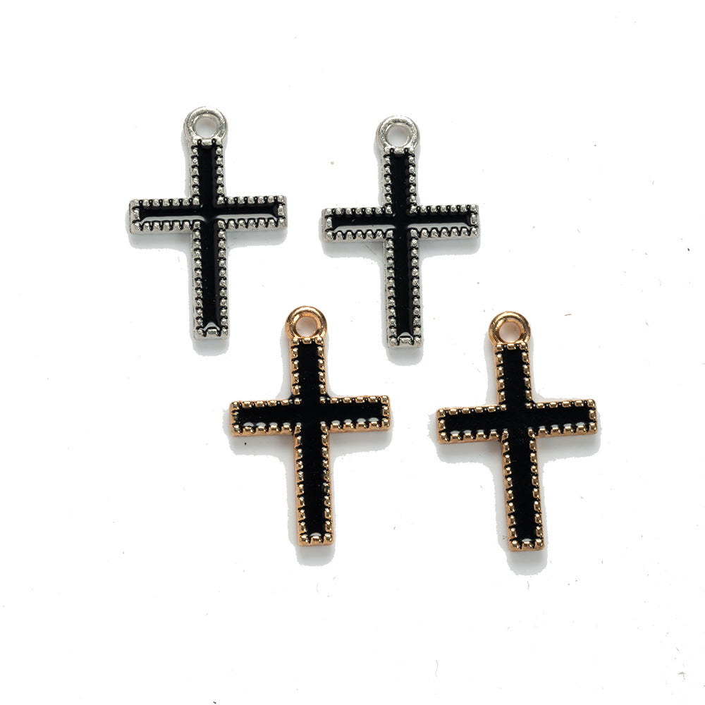 24x16mm Double-Sided Black Enamel Cross Charm Pendant