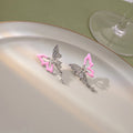 Pink Enamel Silver Butterfly Stud Earrings Star Crystal Dangles view 2