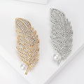 Rhinestone Feather Brooch with Openwork Veins and Pearl Drop view 1