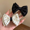 Polka Dot Fabric Bow Multi-Tooth Hair Comb Black White view 4